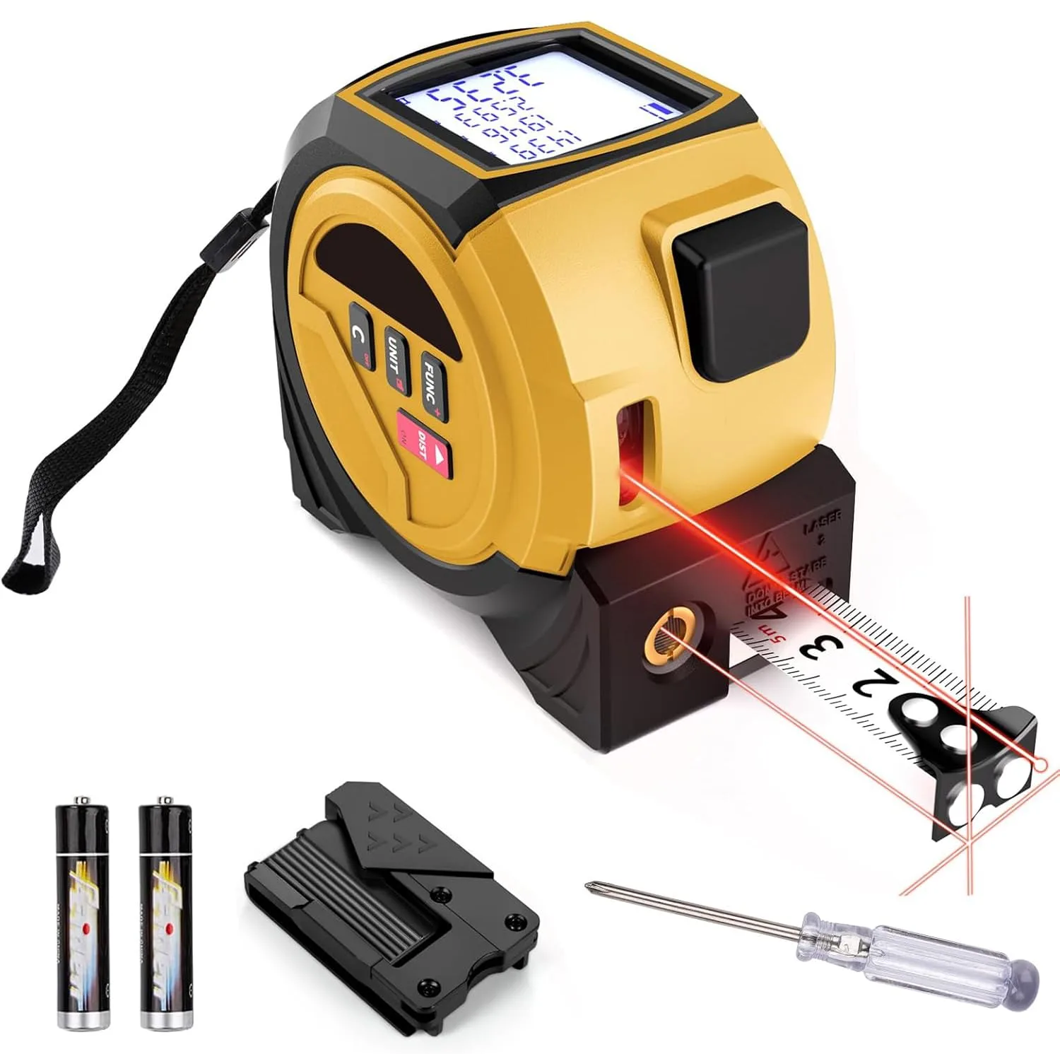 Laserowy dalmierz Fyearfly 60 m z taśmą 5 m 3 w 1