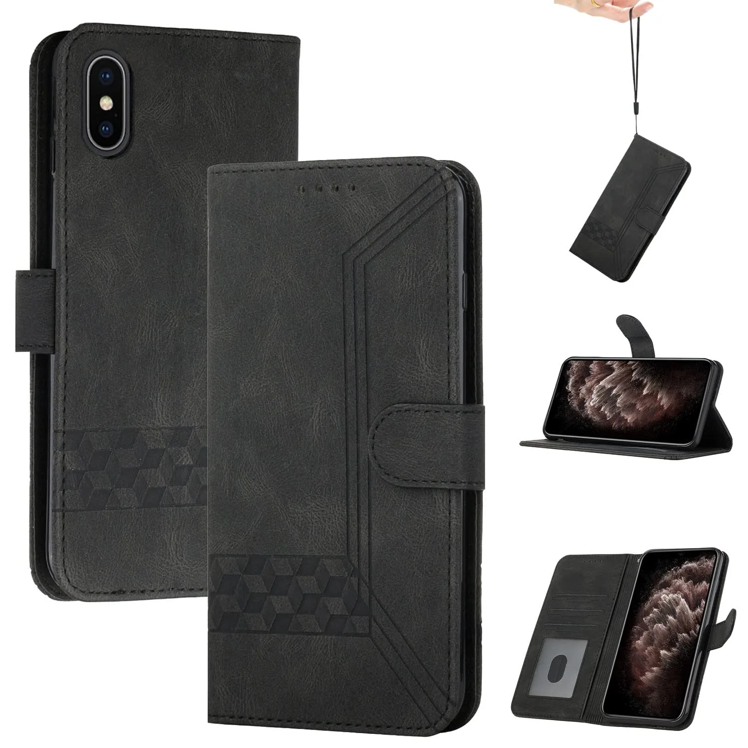 OKZone czarne etui portfelowe do iPhone X i XS 5,8″