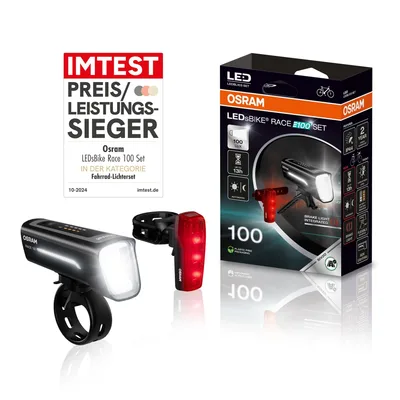 Zestaw świateł rowerowych OSRAM LEDsBIKE Race 100, 100 luksów, USB-C