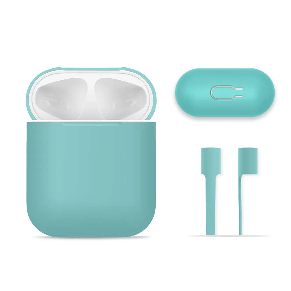 FRTMA niebieskie silikonowe etui do Apple AirPods z paskiem sportowym