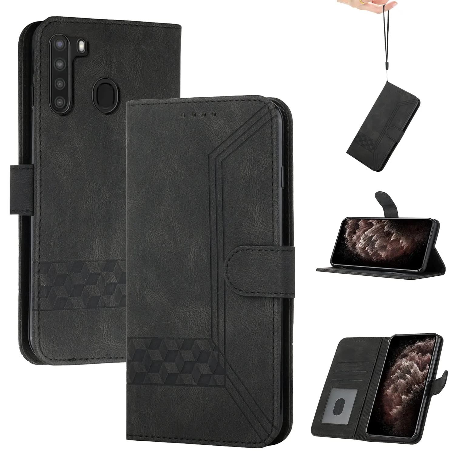 Czarne etui portfelowe do Samsung Galaxy A21