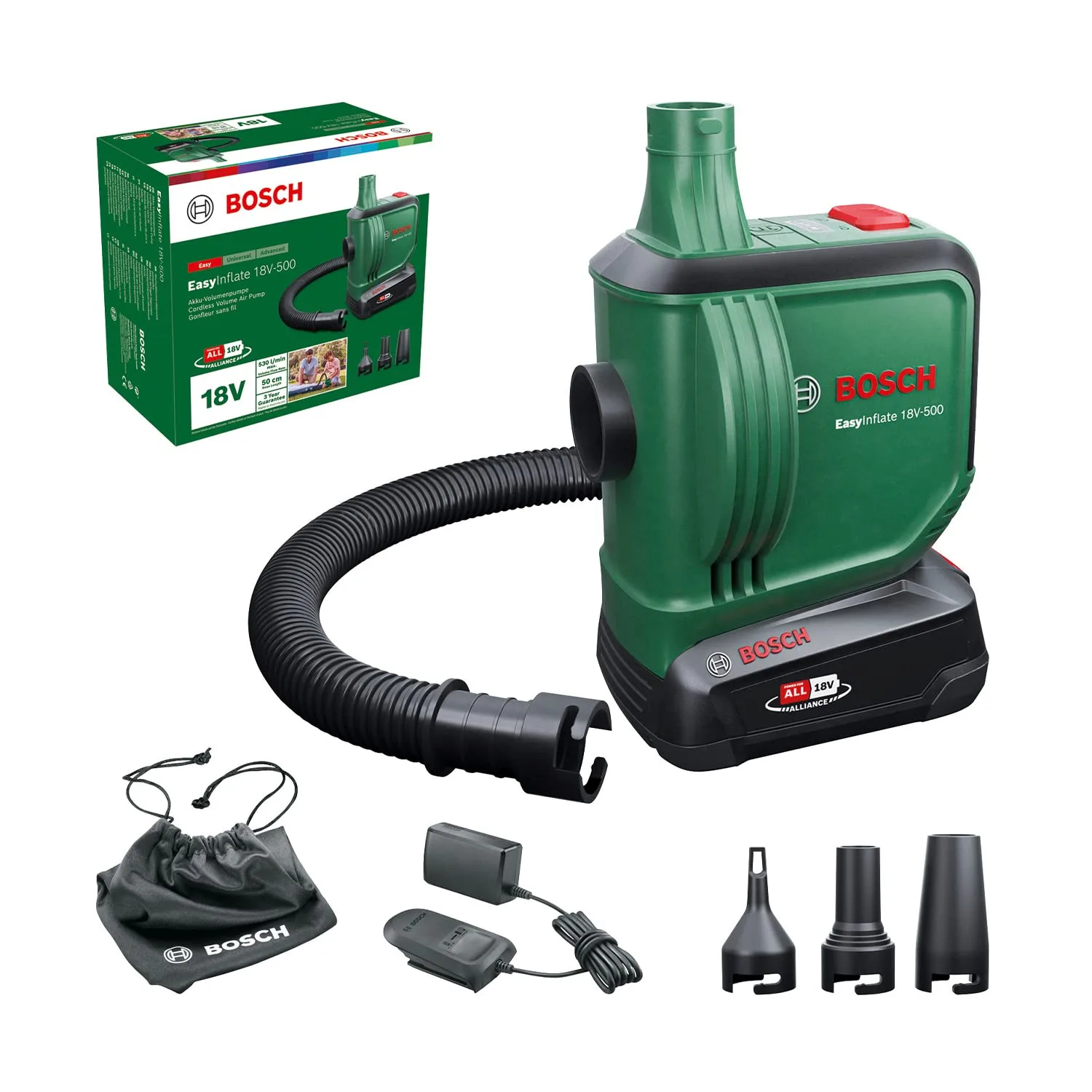 Pompa akumulatorowa Bosch EasyInflate 18V-500 z baterią 2,0 Ah i ładowarką
