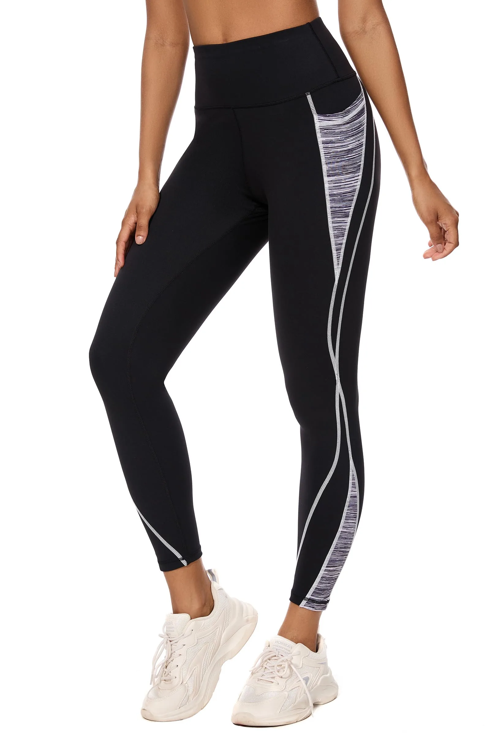 Damskie legginsy sportowe z wysokim stanem i kieszeniami M