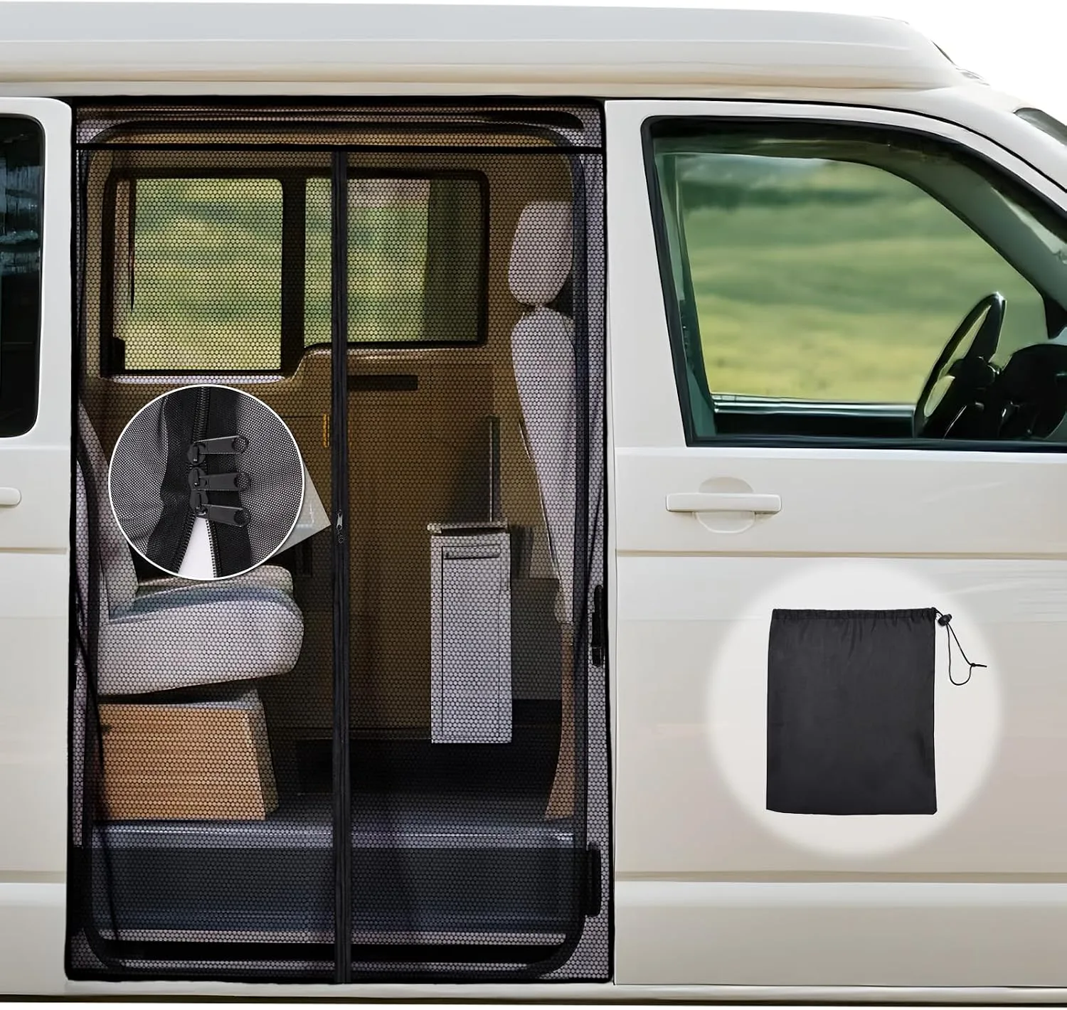 Siatka przeciw owadom na drzwi przesuwne ZATOOTO VW T5/T6 z zamkiem błyskawicznym