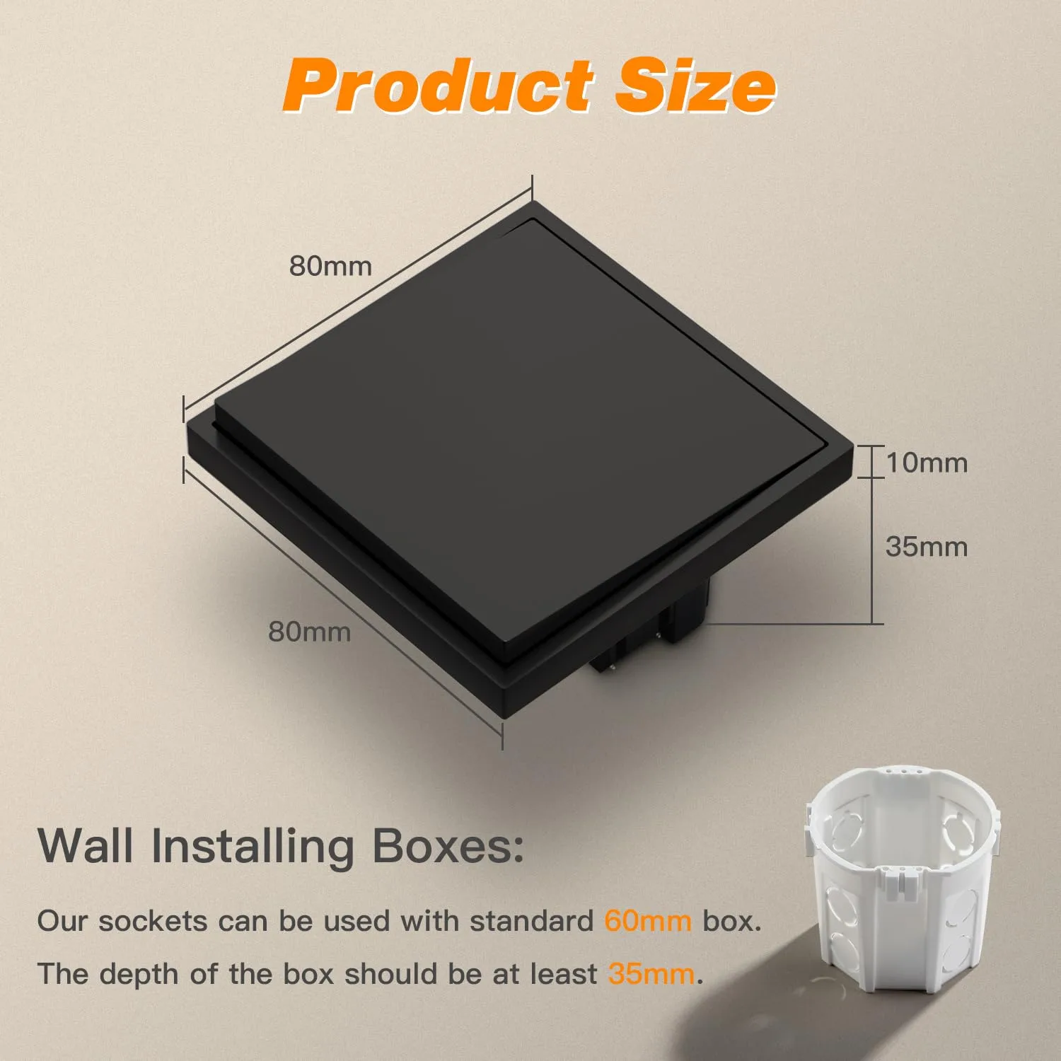 MVAVA M2 czarny wyłącznik światła 80 × 80 mm