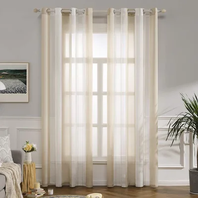 Zasłony woalowe MIULEE 140×235 cm 2 szt. beżowo-białe z oczkami