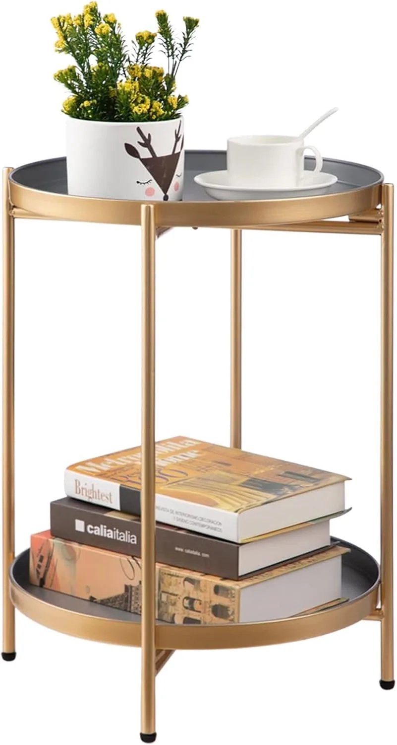 Stolik metalowy HollyHOME szaro-złoty Ø37 cm wysokość 48,5 cm