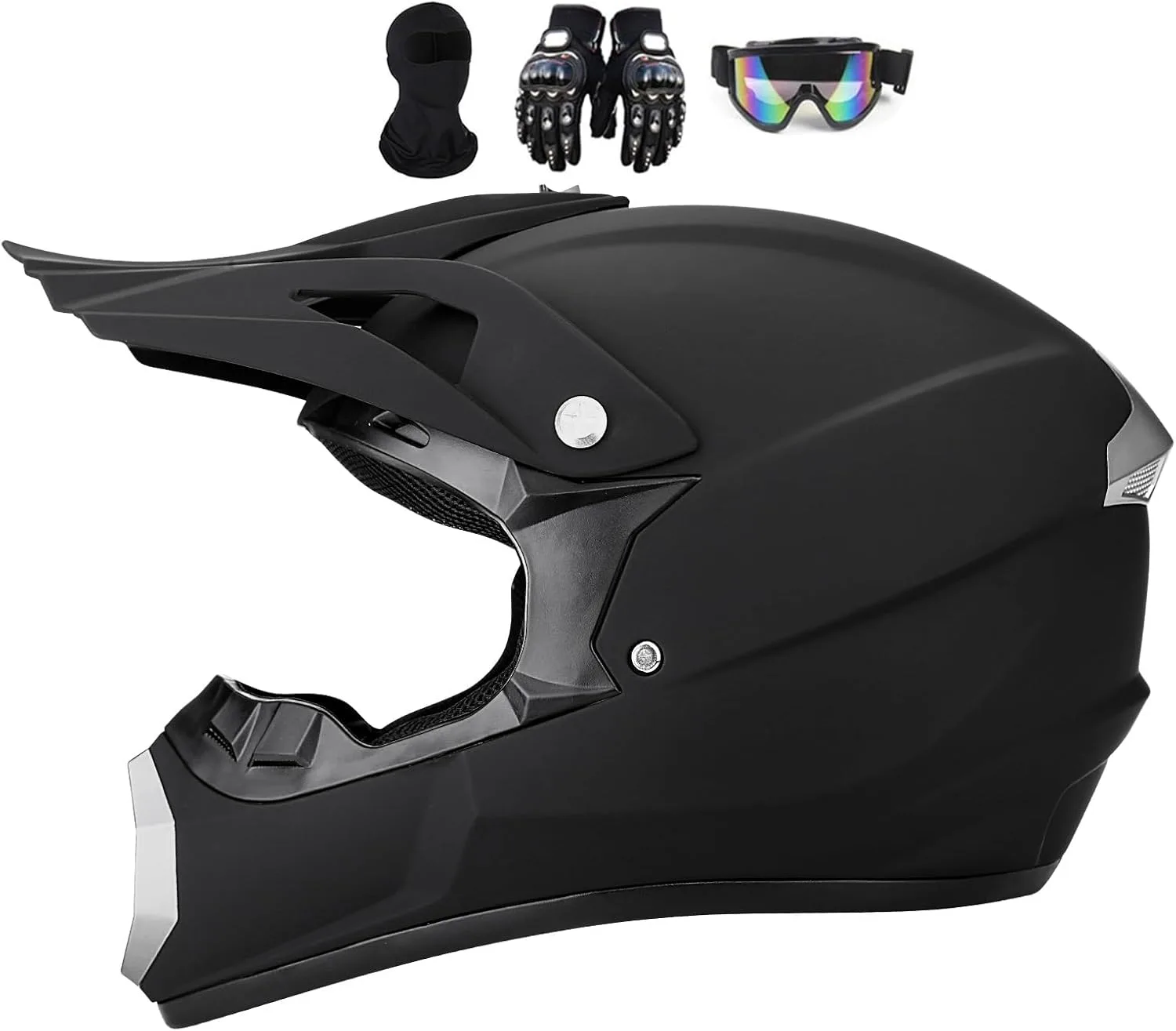 Kask motokrosowy rozmiar L 56–57 cm czarny + gogle, rękawice, kominiarka