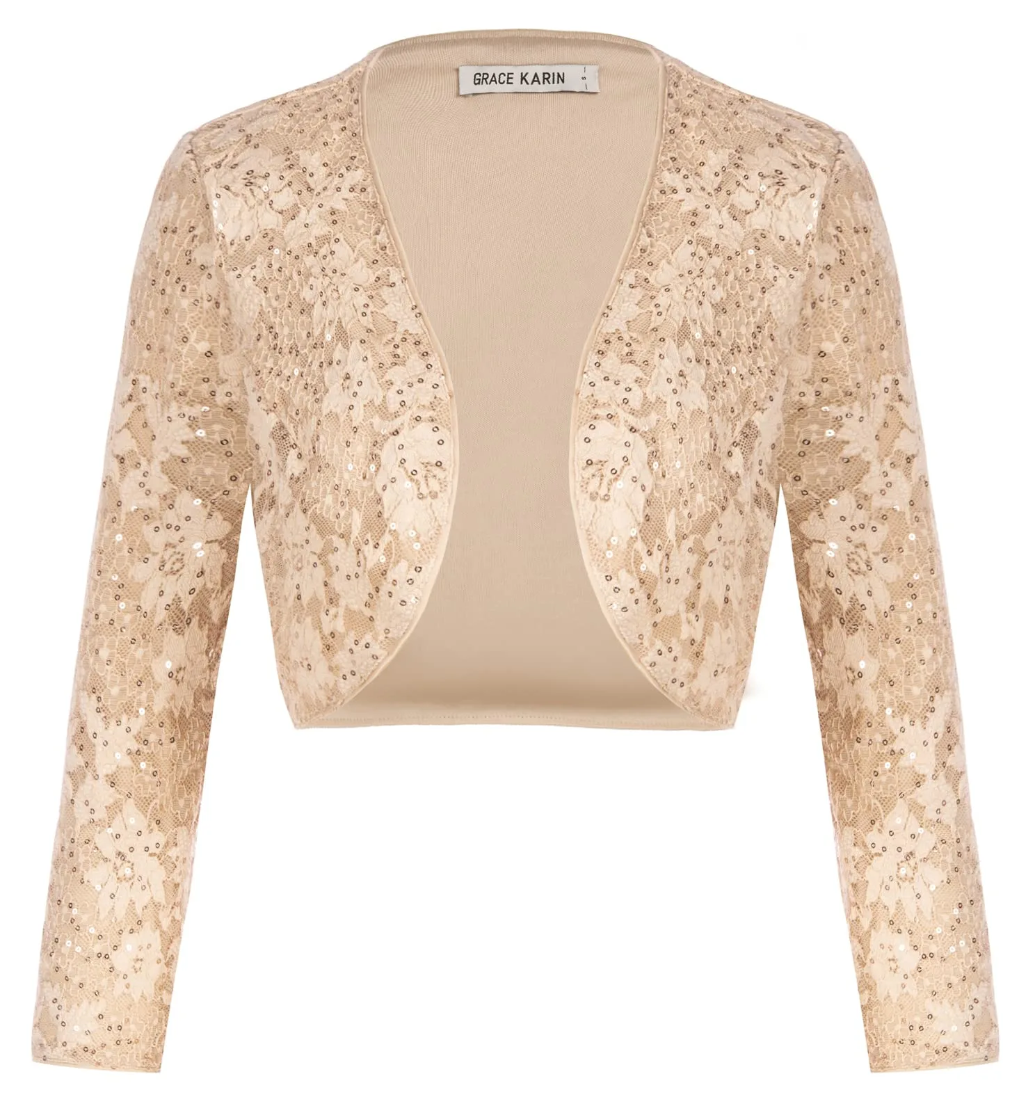 Damskie cekinowe bolero GRACE KARIN w kolorze morelowym, XL, z rękawem 3/4