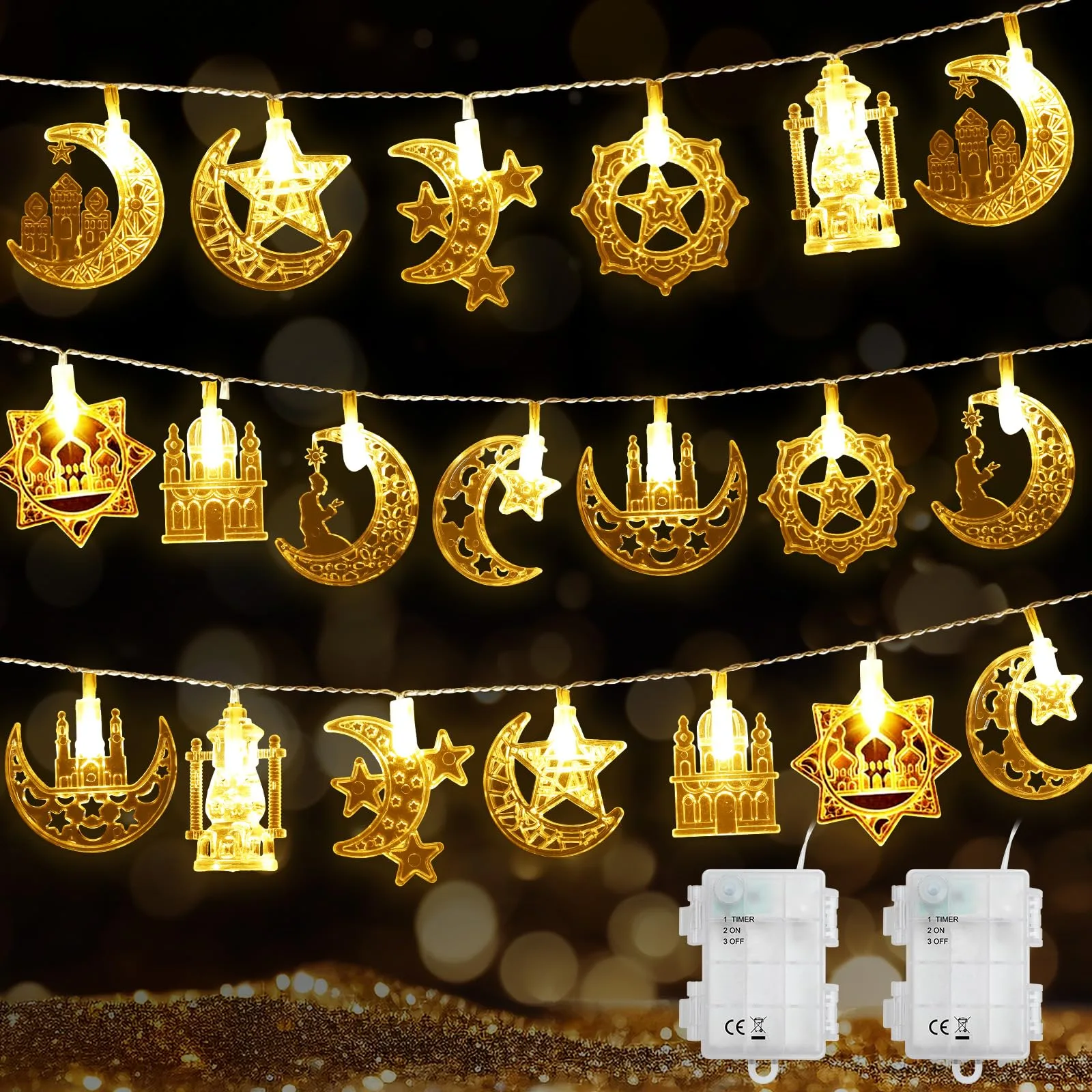 Ramadanowe LED girlandy 6,4 m, 40 LED, 2 szt.