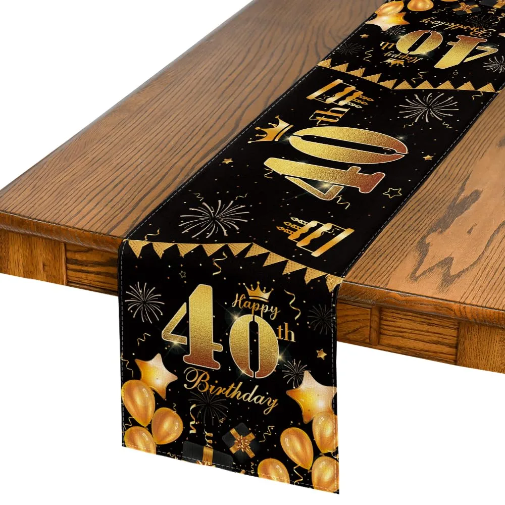 Czarno-złoty bieżnik na stół na 60. urodziny, 40 × 140 cm