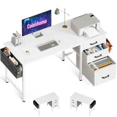 Coleshome biurko z 3 szufladami 120 × 48 cm, białe
