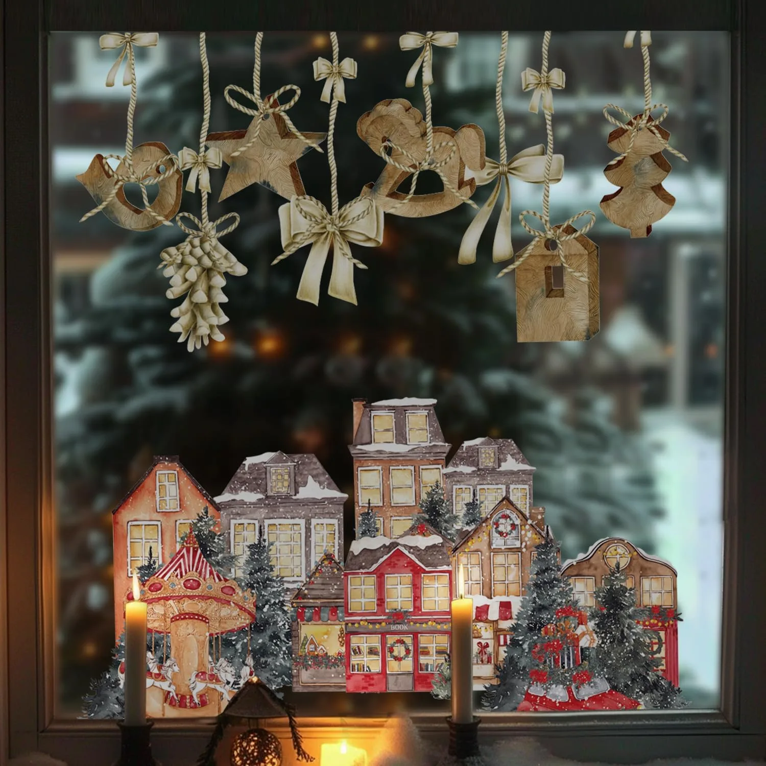 Funlife świąteczne naklejki na okno 72 × 60 cm
