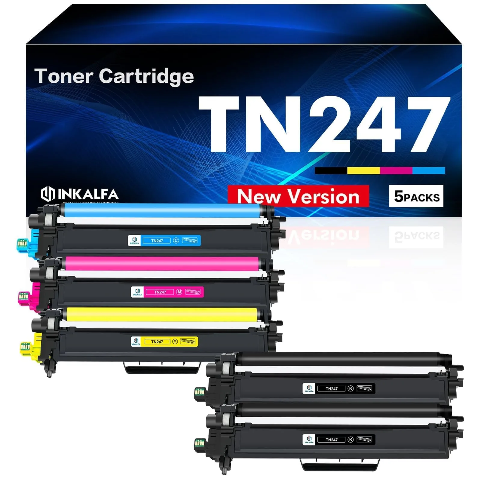 Kompatybilne tonery inkalfa TN243/TN247, 5 szt., 2× czarna i CMY