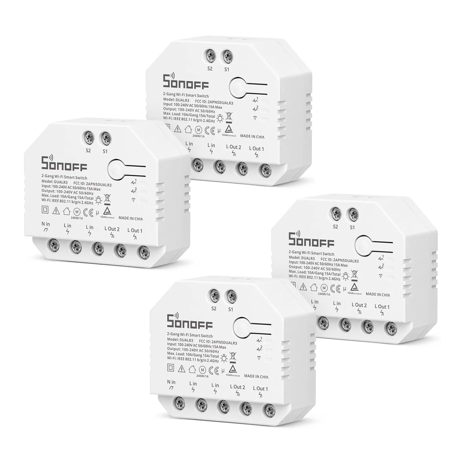 SONOFF DUAL R3 WiFi przełącznik dwukanałowy, 4 szt.