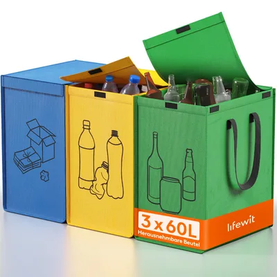 Worki na odpady do segregacji Lifewit 3×75 l łącznie 225 l bez pokrywy
