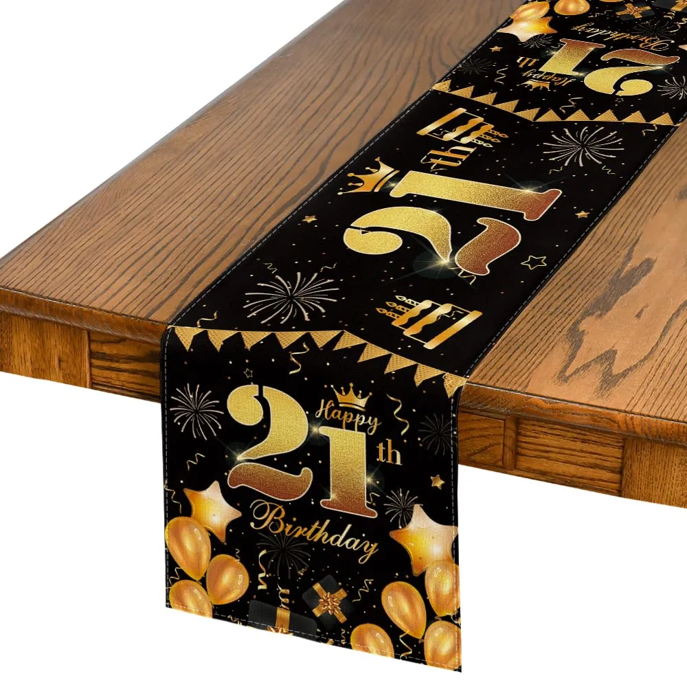 Bieżnik na stół z okazji 21. urodzin, 40 × 140 cm, czarno-zły