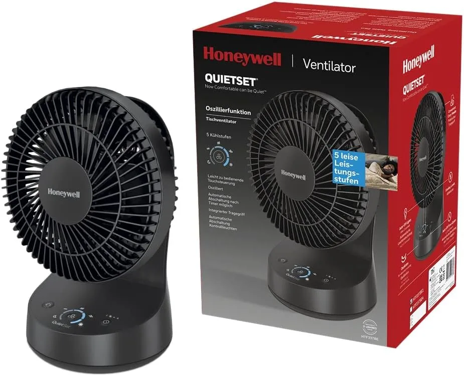 Honeywell QuietSet HTF337BE4 wentylator biurkowy 5 prędkości czarny