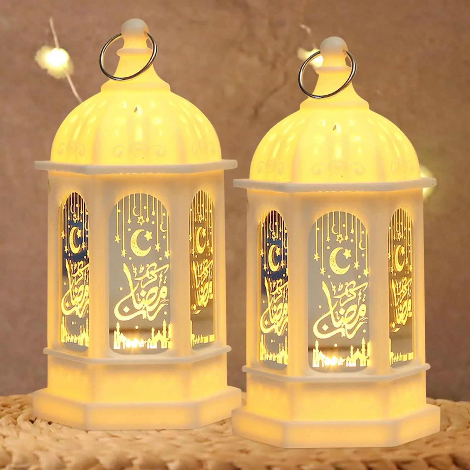 Ramadánskie LED lampiony z księżycem i gwiazdami 17 cm 2 sztuki