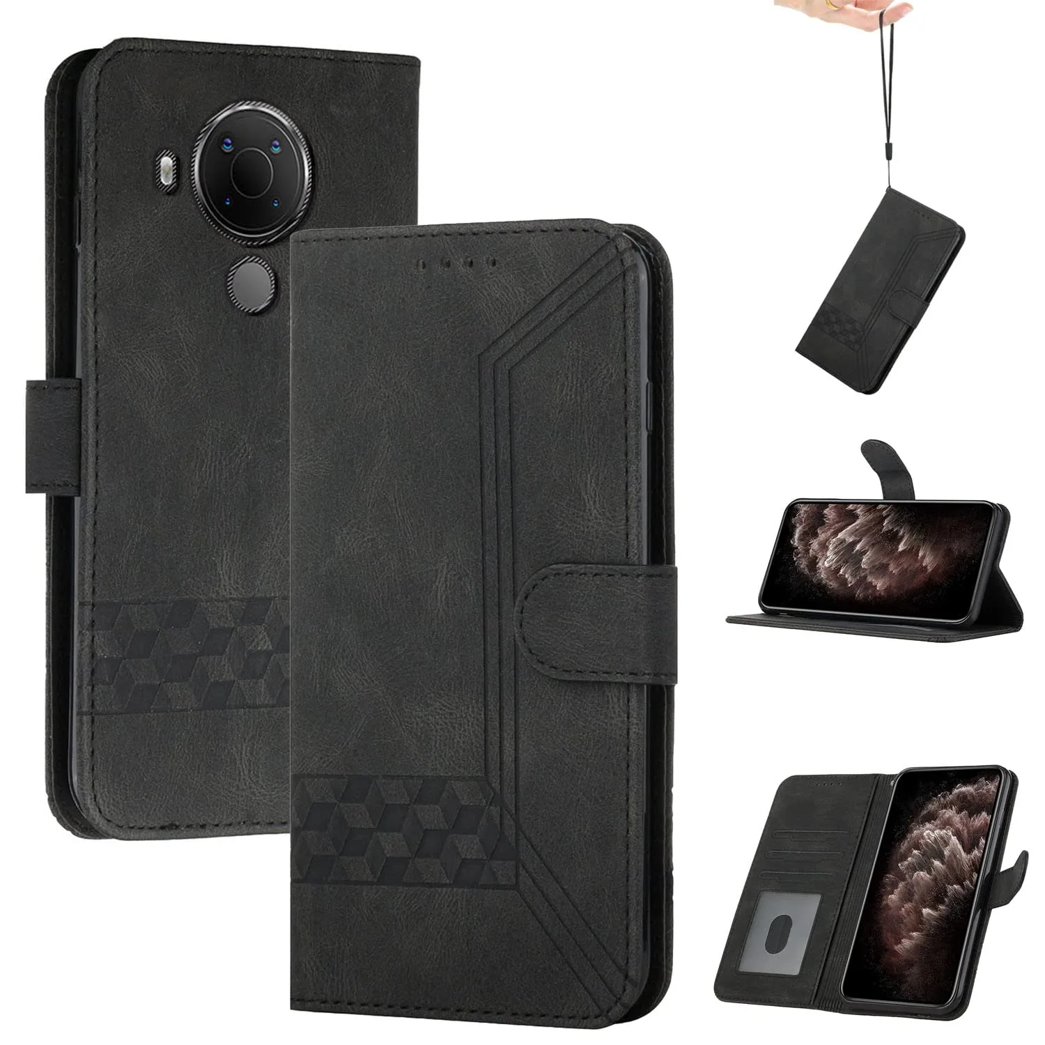 Czarny portfelowy futerał 2 w 1 ze stojakiem do Nokia C300