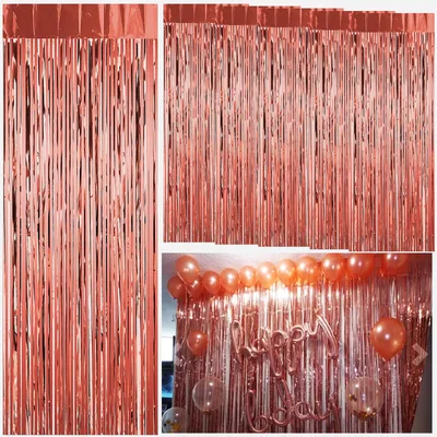 Błyszczące zasłony z folii 1 × 2 m, różowe złoto, 6 szt. sinzau