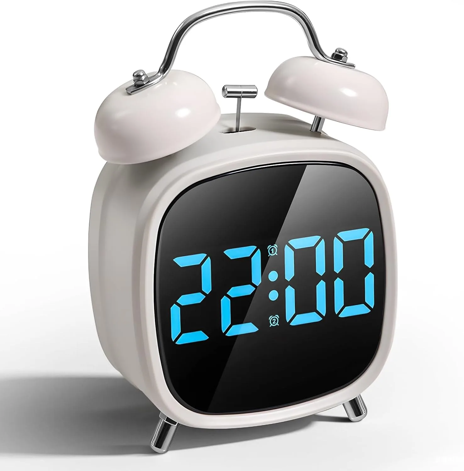 Budzik cyfrowy z 2 alarmami i USB, biały