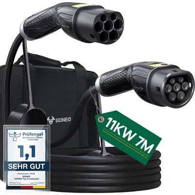 Kabel ładowania GONEO Typ 2 M/F 11 kW 16 A 7 m 400 V IP54 czarny z torbą