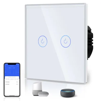 Dotykowy wyłącznik Wi-Fi BSEED 2‑gang 1‑Way z przewodem N, biały