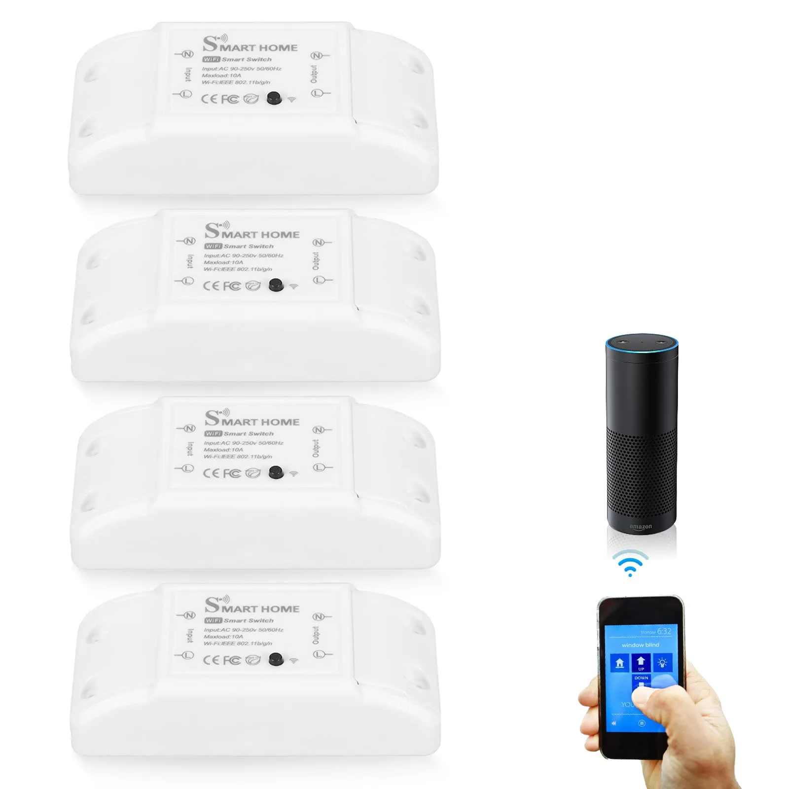 Leikurvo WiFi Bluetooth przekaźnik z ochroną, 4 szt.