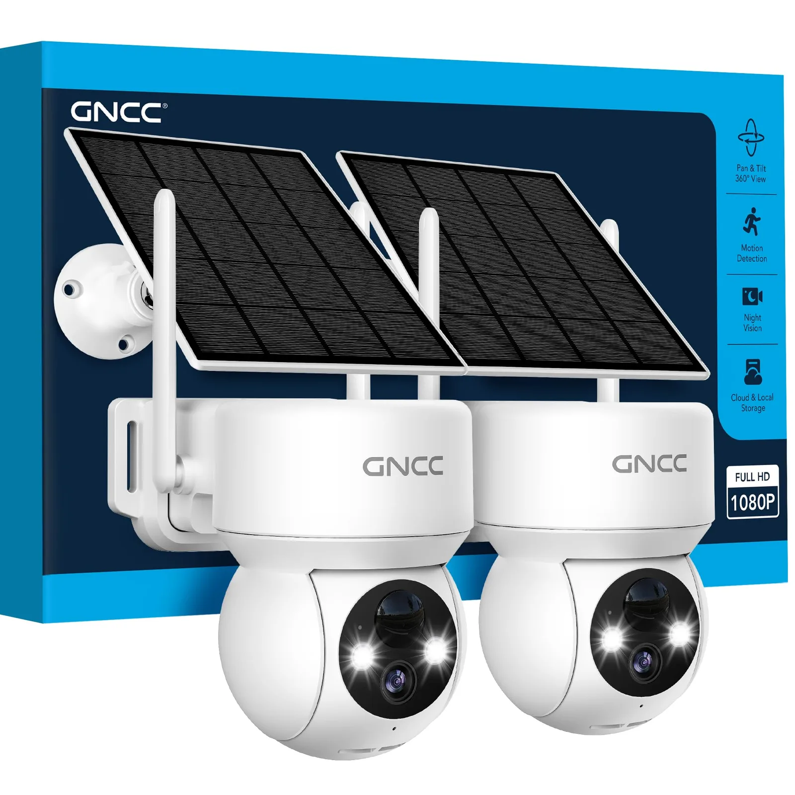 Kamera WiFi solarna GNCC W30-2 1080P, biała – zestaw 2 szt.