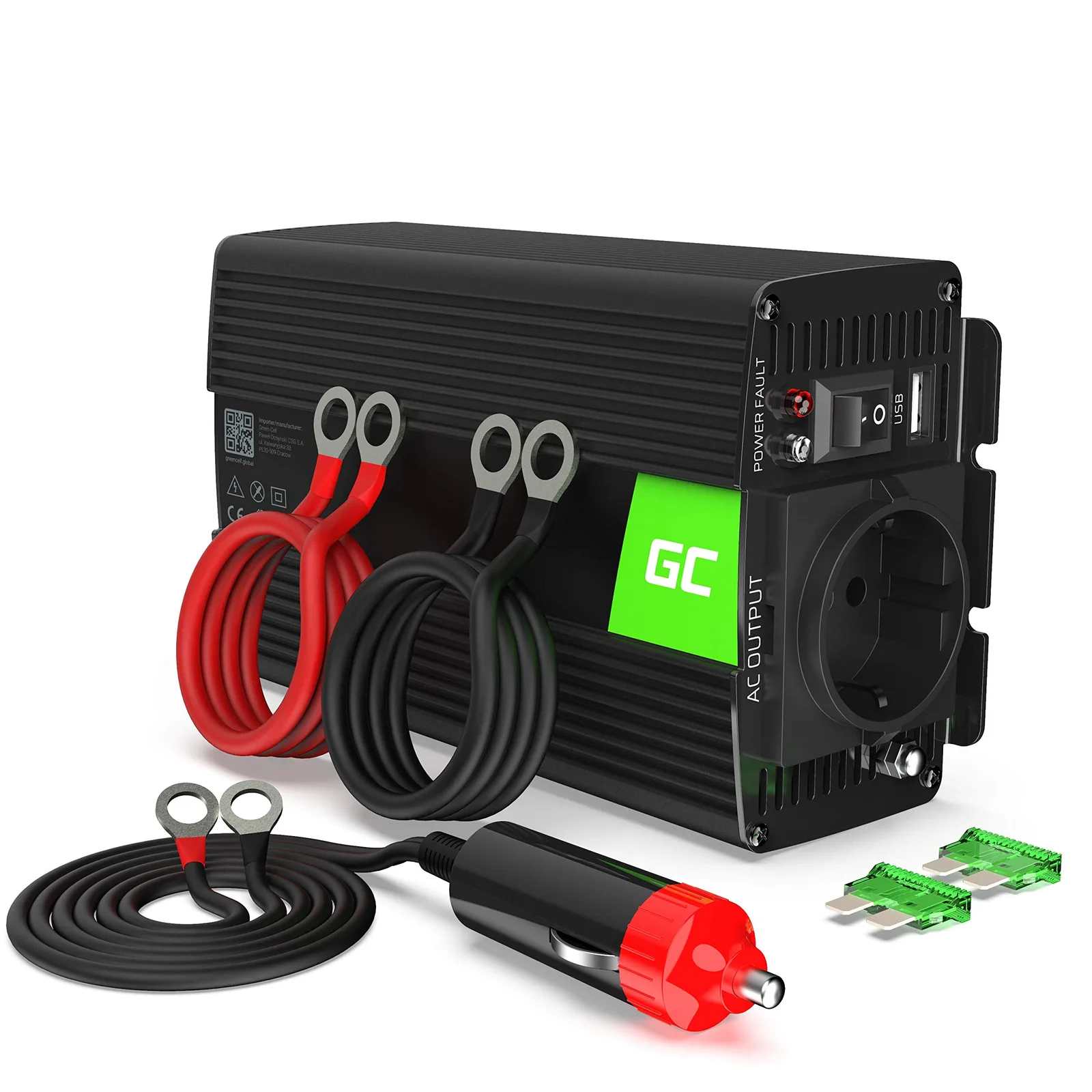 Inwerter Green Cell INV02DE 24VDC→230VAC 50Hz 300W/szczytowy 600W mod. sinus AC+USB