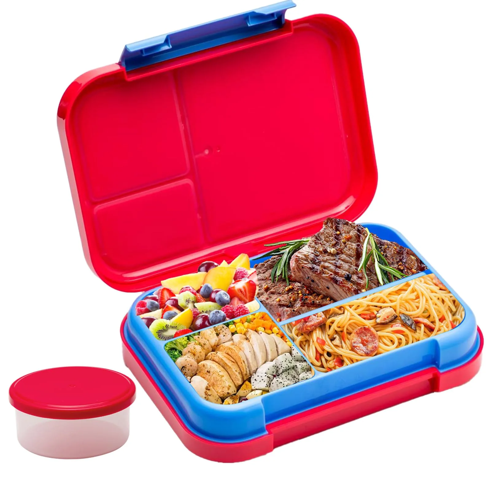 Dziecięcy bento box z 4 przegródkami i pojemnikiem, różowy