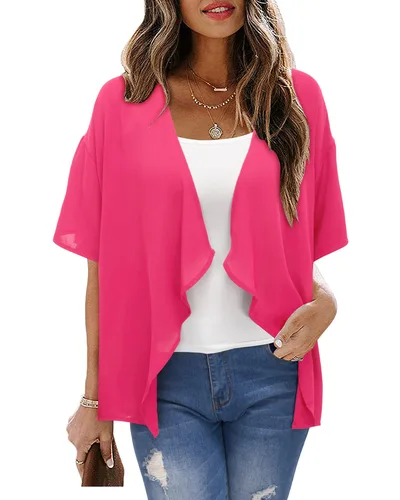 Damski szyfonowy bolero STYLEWORD SW401 różowy XL krótki rękaw