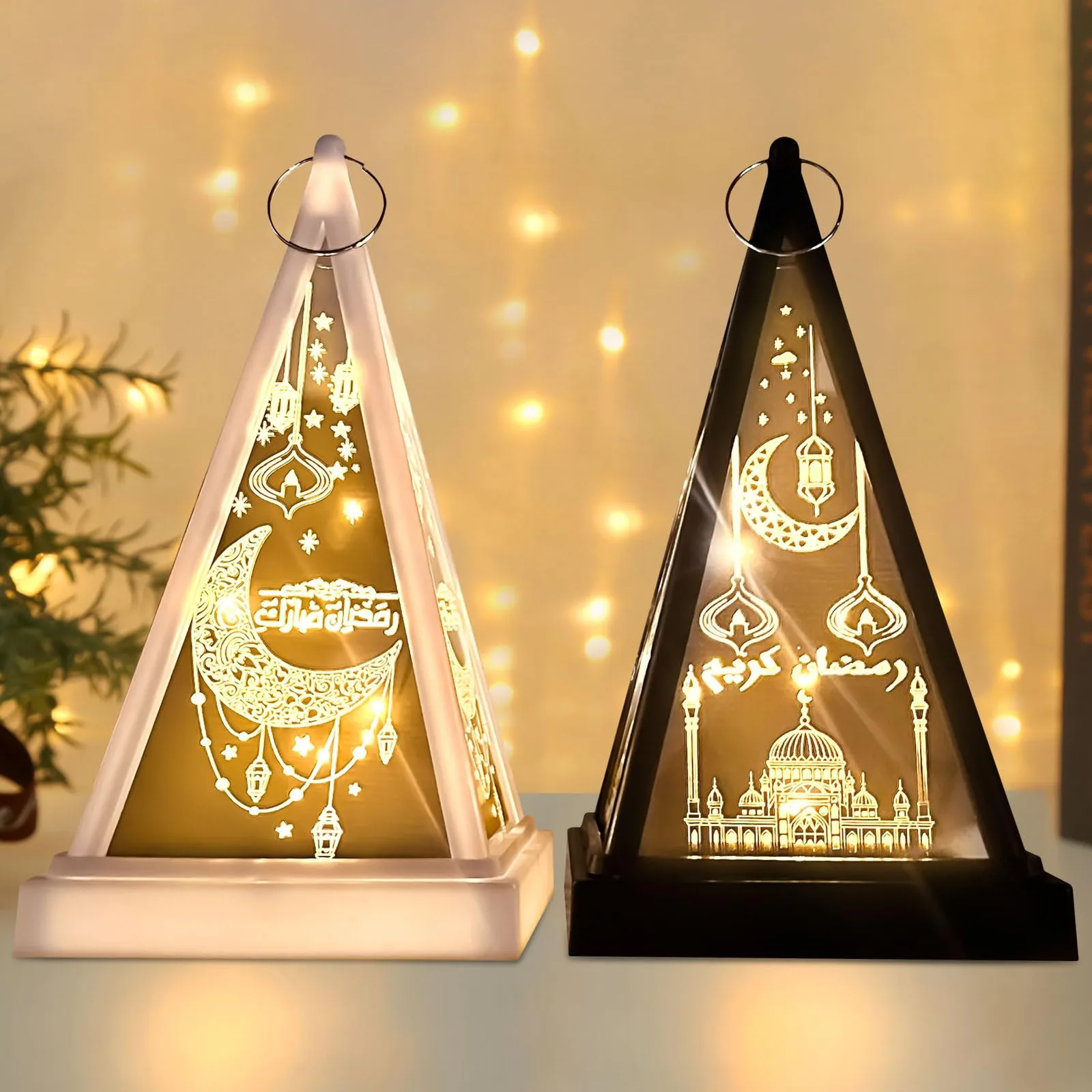 Ramadánskie LED lampiony białe i czarne 7,5 cm 2 szt.