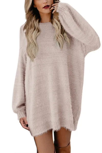 Damskie futrzane sweterkowe mini sukienki szare XL Pink Queen