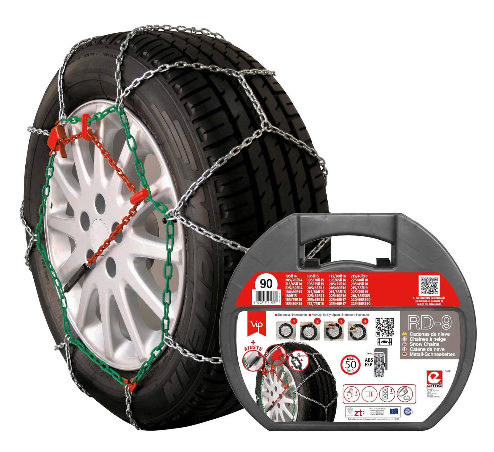 Łańcuchy śnieżne RD-9 90 9 mm 2 sztuki z rękawicami
