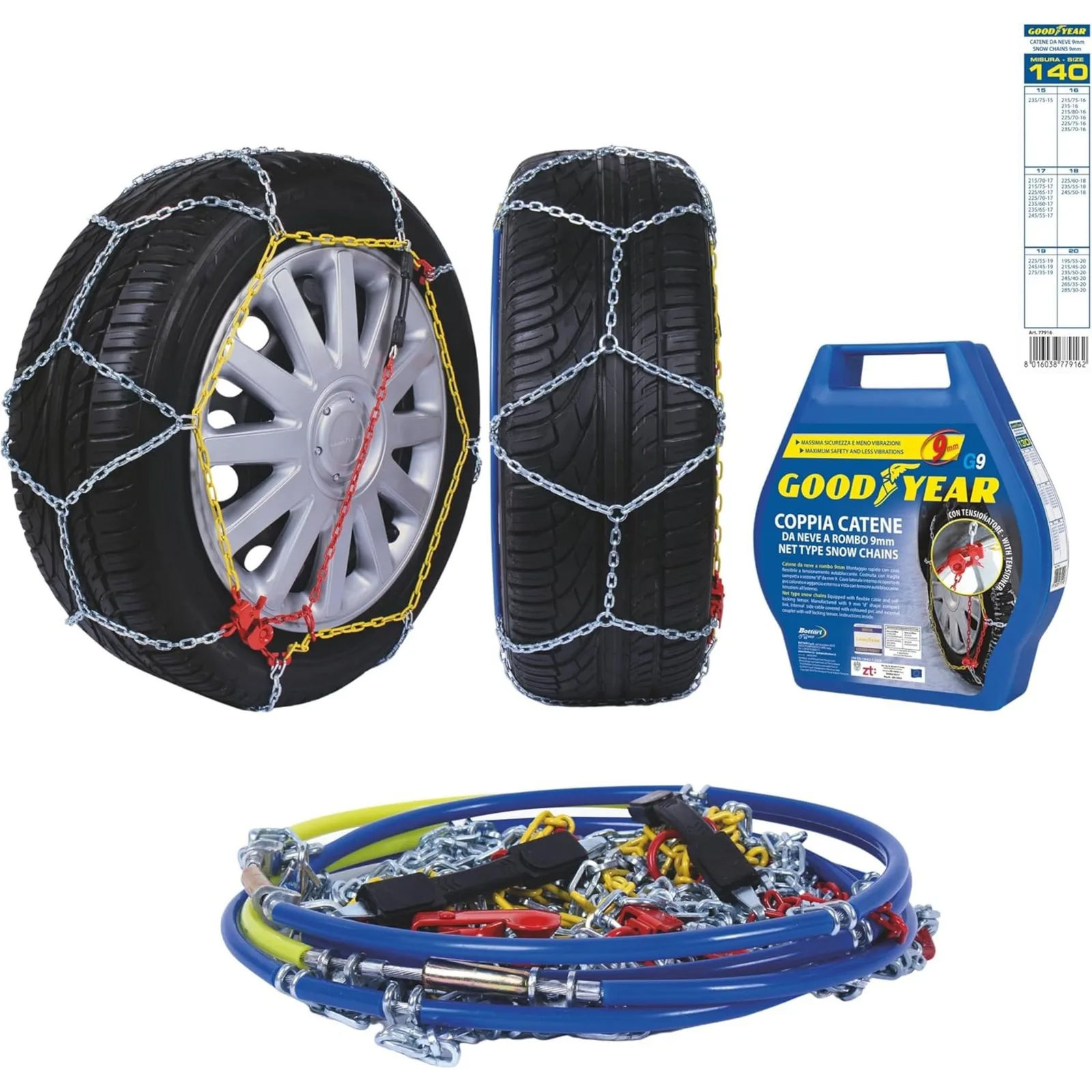 Łańcuchy śniegowe Goodyear G9 77916, rozmiar 140, 9 mm, 2 sztuki