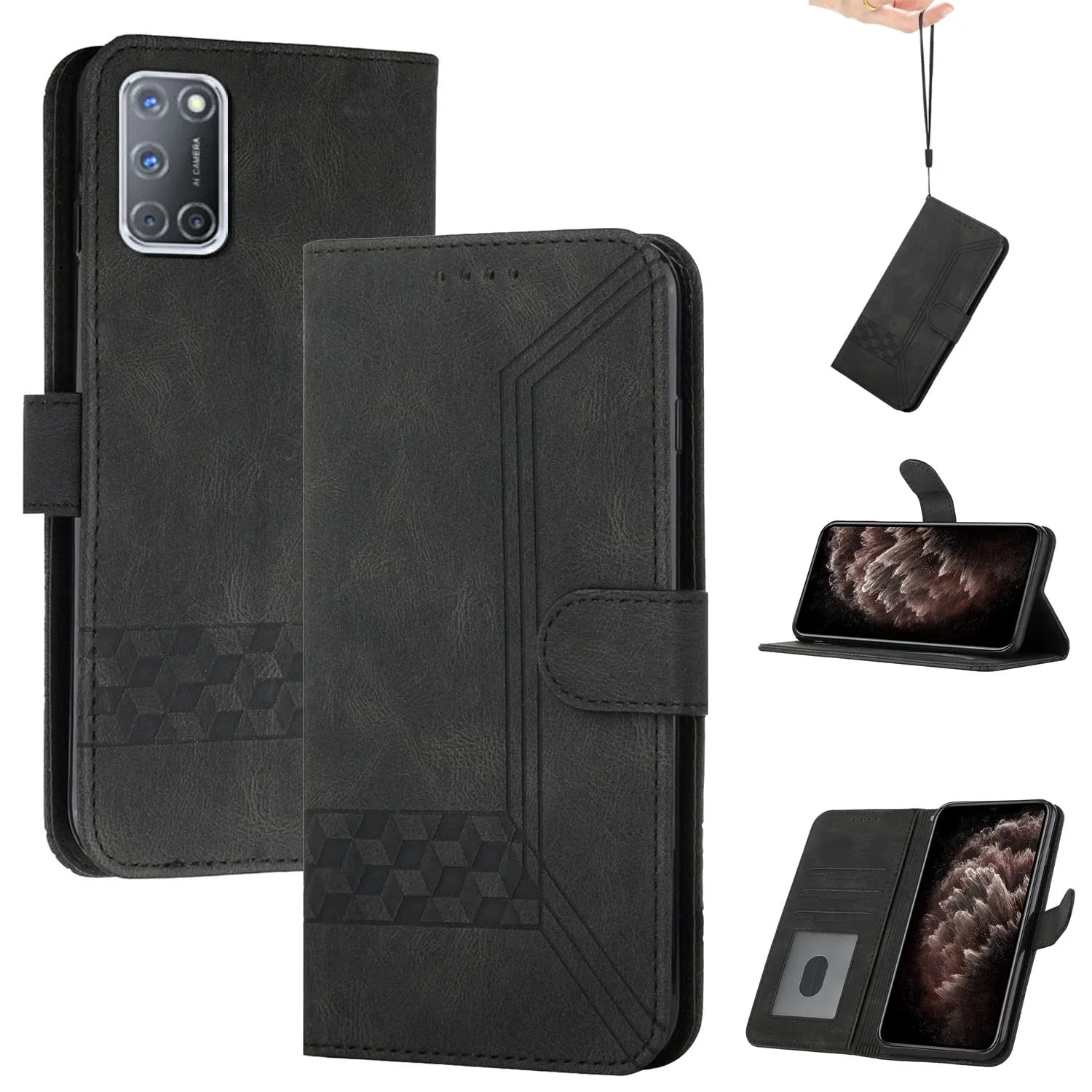 Czarne portfelowe etui do OPPO A94 5G A95 5G Reno5 Z