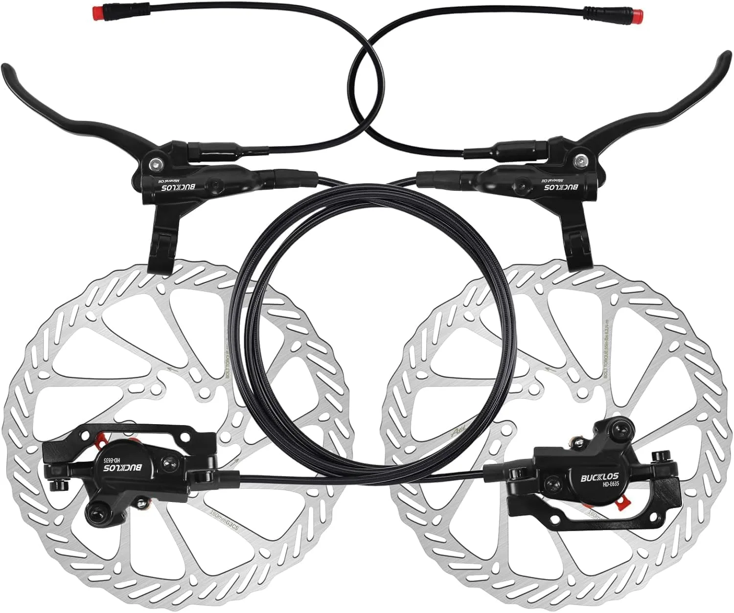 Hamulce hydrauliczne tarczowe do roweru elektrycznego AEYINO 1100/1800 mm, dwutłoczkowe, 2-pin, 2 tarcze