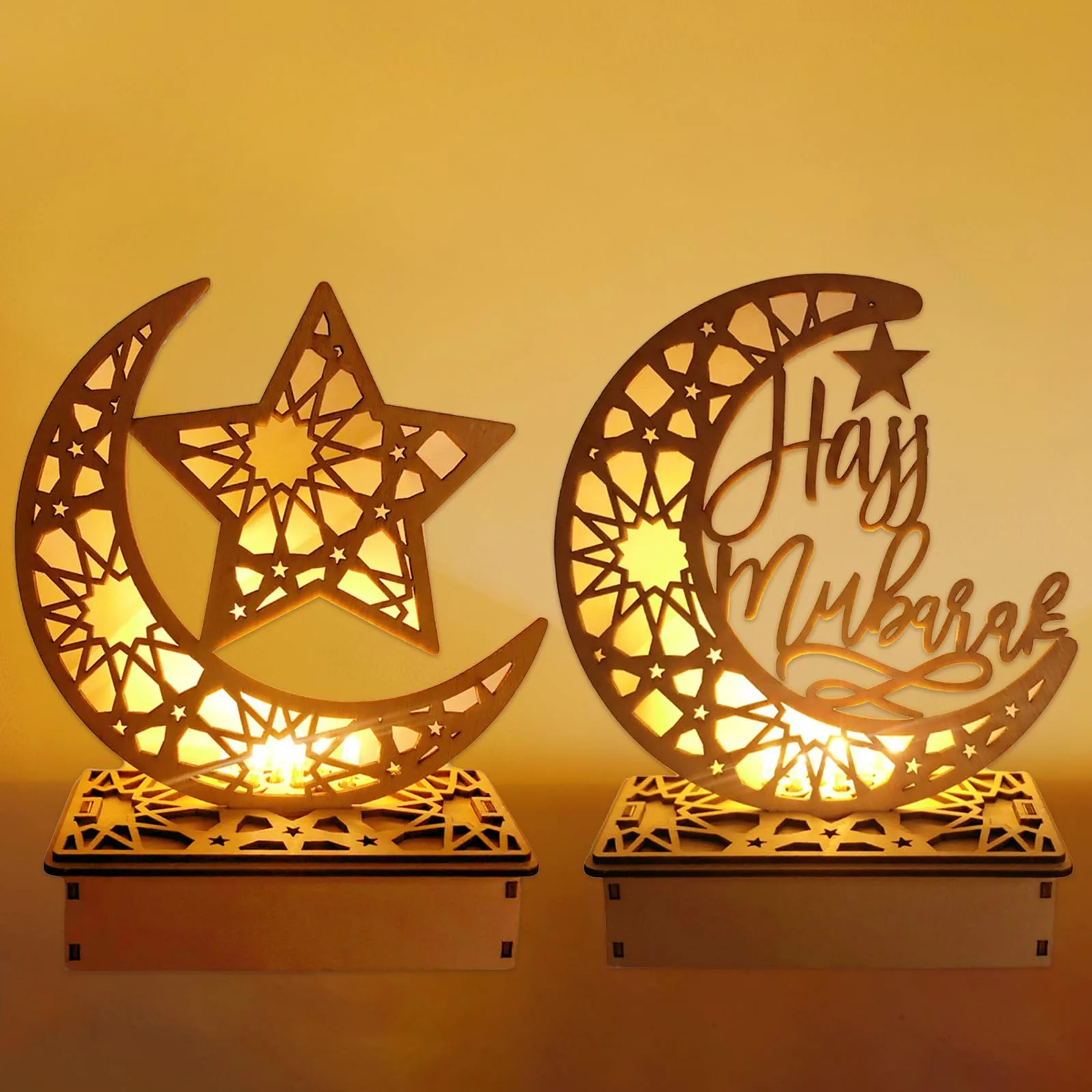 Drewniane LED lampki ramadanowe Eid Mubarak 20 cm 2 szt.