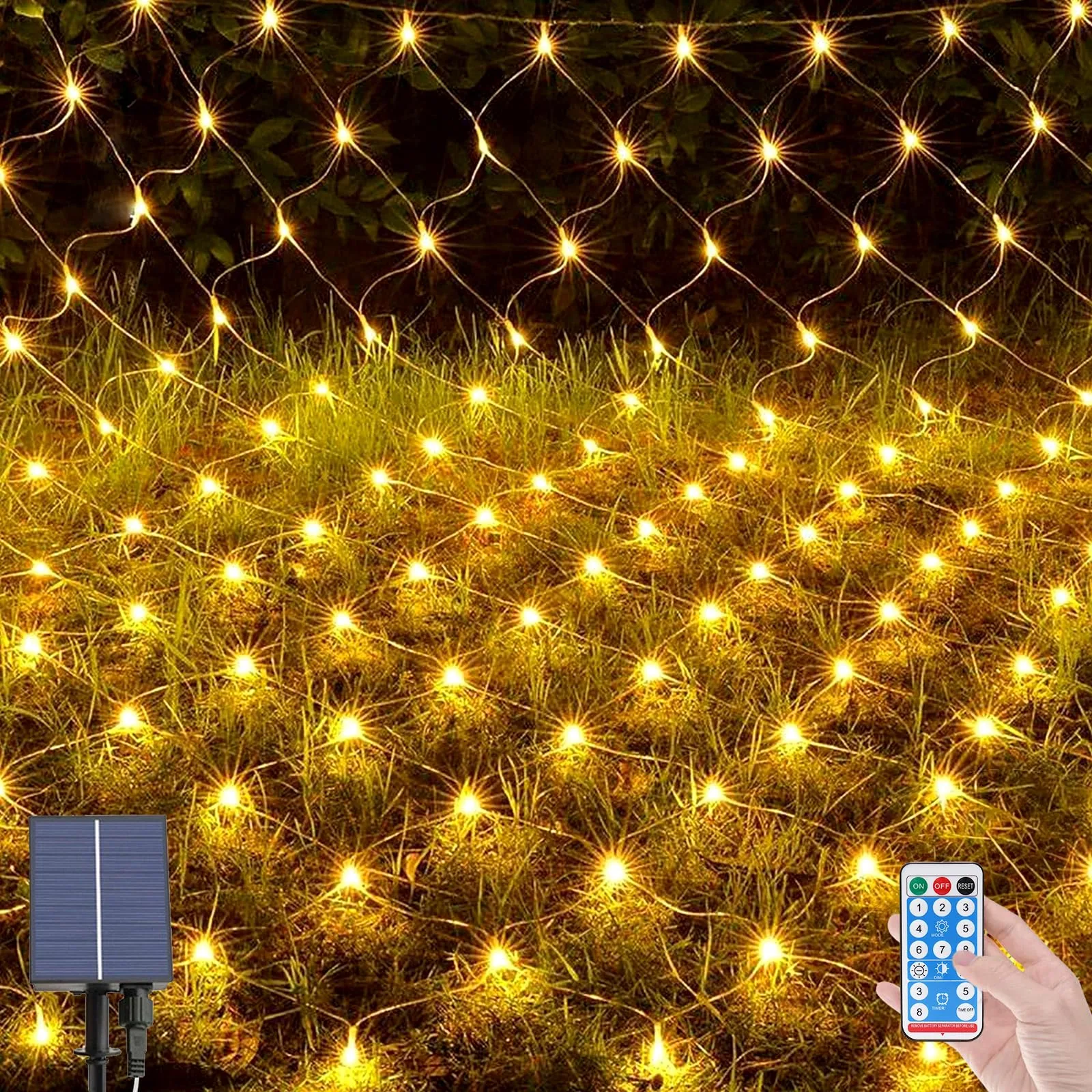 Sieć świetlna solarna OPAHUTER 96 LED, 1,5 × 1,5 m, ciepła biel