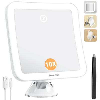 Kosmetyczne LED lustro Auxmir 20× z przyssawką, białe