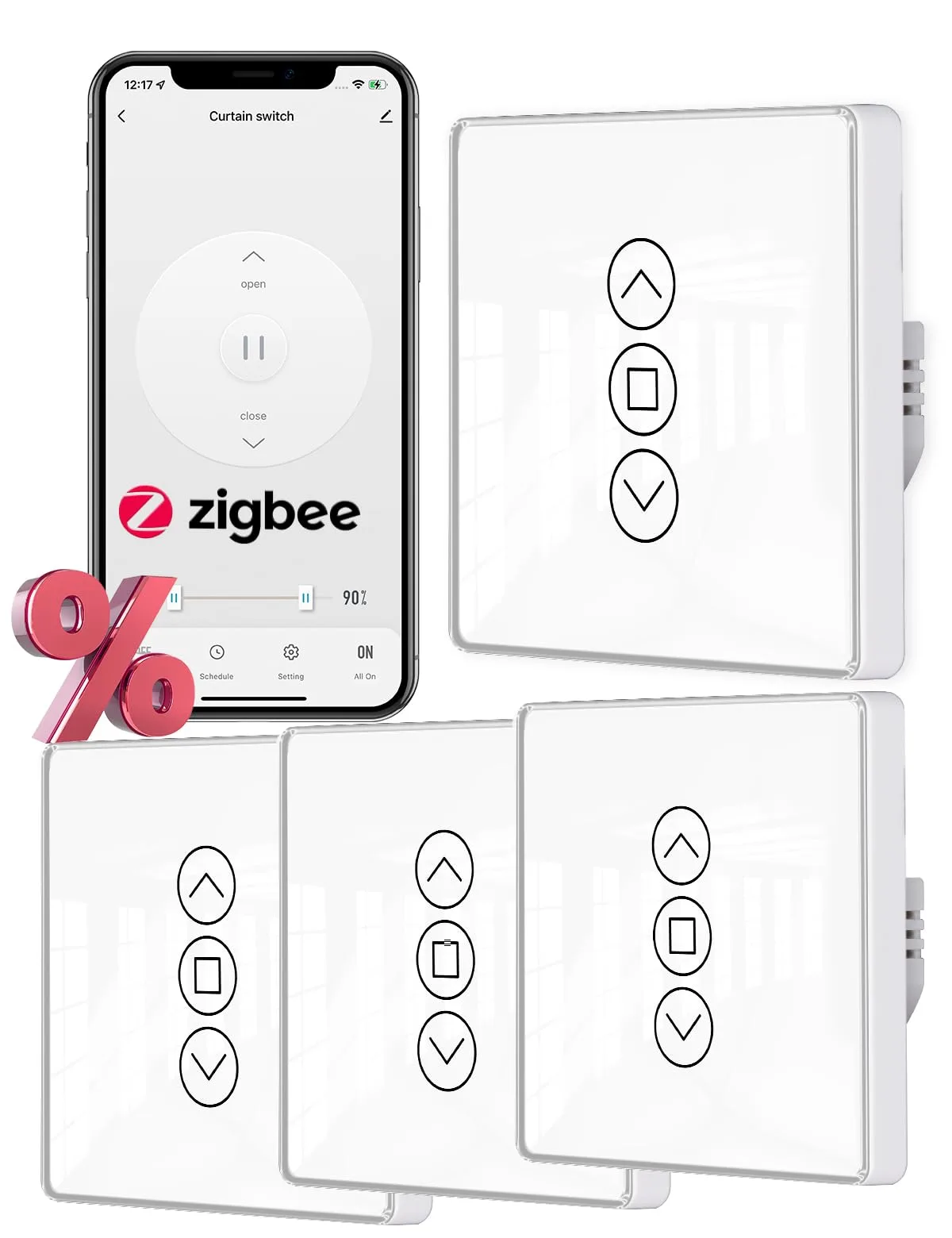 MOES ZigBee przełączniki rolet z procentami 4 sztuki