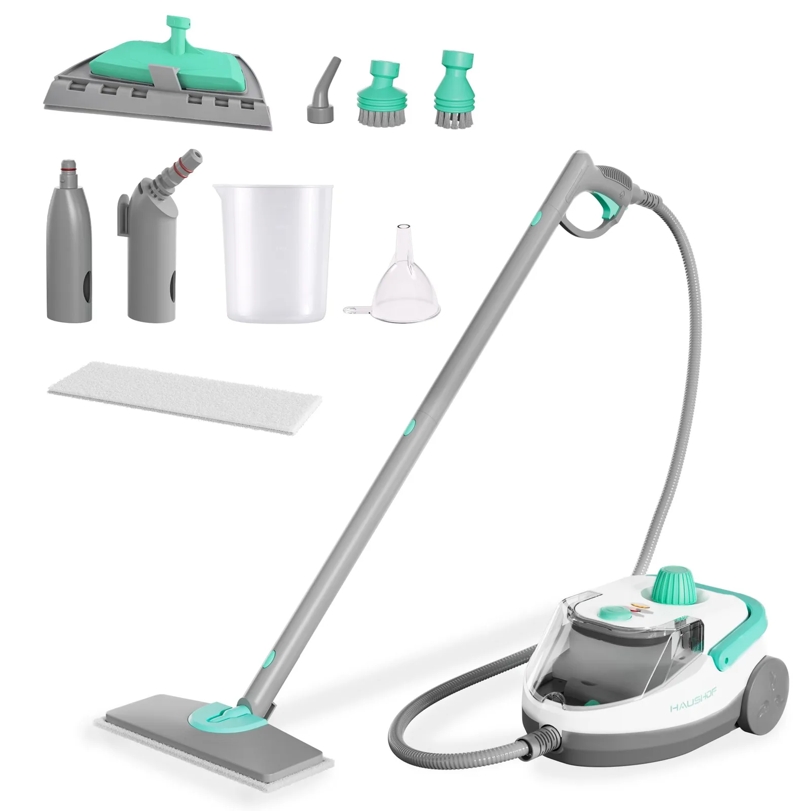 Parowy czyszczacz 1800 W, 1,5 l, 4 bar, zestaw 17 elementów, biało-zielony