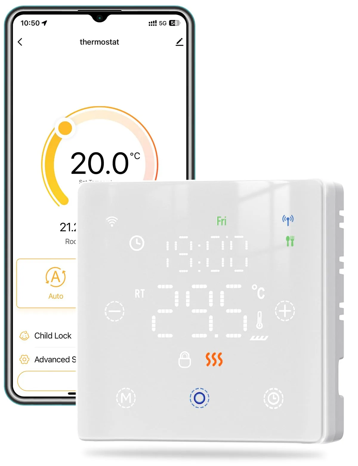Termostat pokojowy MOES ZigBee do kotła gazowego, biały