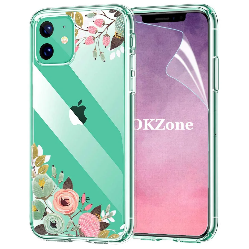 Różowe kwiatowe etui z szybą do iPhone'a 11 6,1″